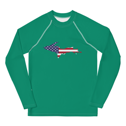 Michigan Upper Peninsula Rash Guard (w/ UP USA Flag) | Youth - Emerald Gren