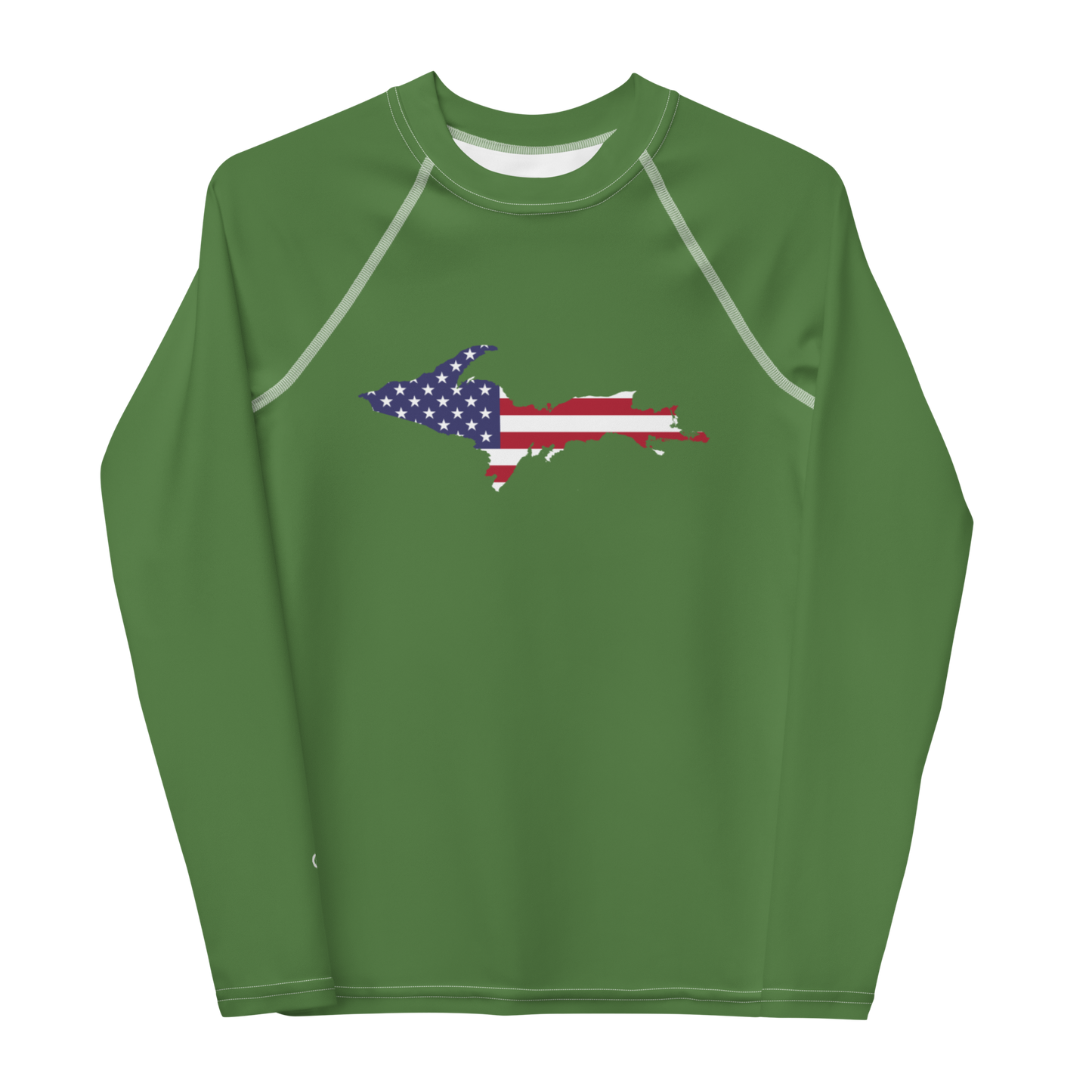 Michigan Upper Peninsula Rash Guard (w/ UP USA Flag) | Youth - Pine Green