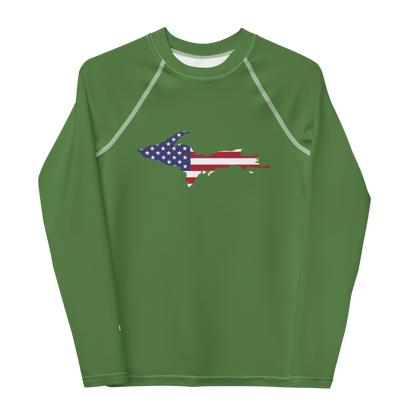 Michigan Upper Peninsula Rash Guard (w/ UP USA Flag) | Youth - Pine Green