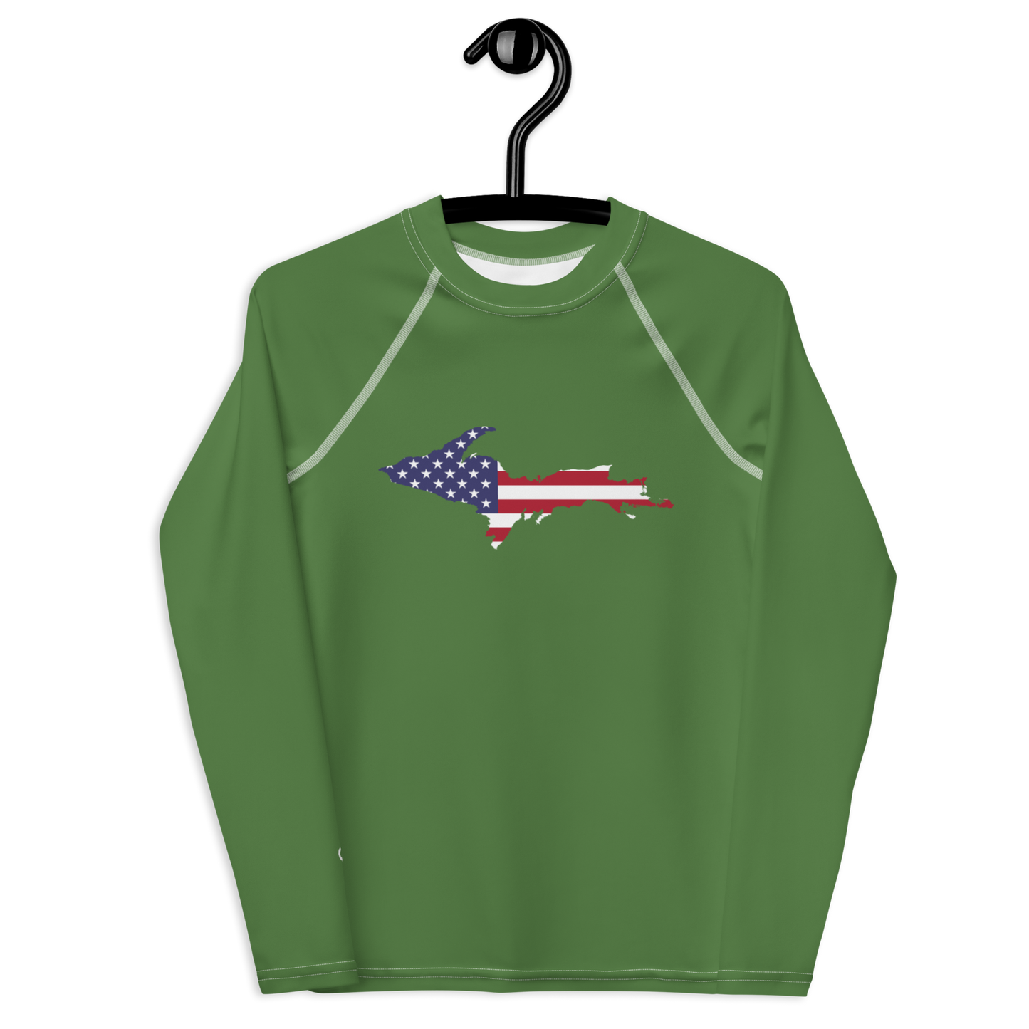 Michigan Upper Peninsula Rash Guard (w/ UP USA Flag) | Youth - Pine Green