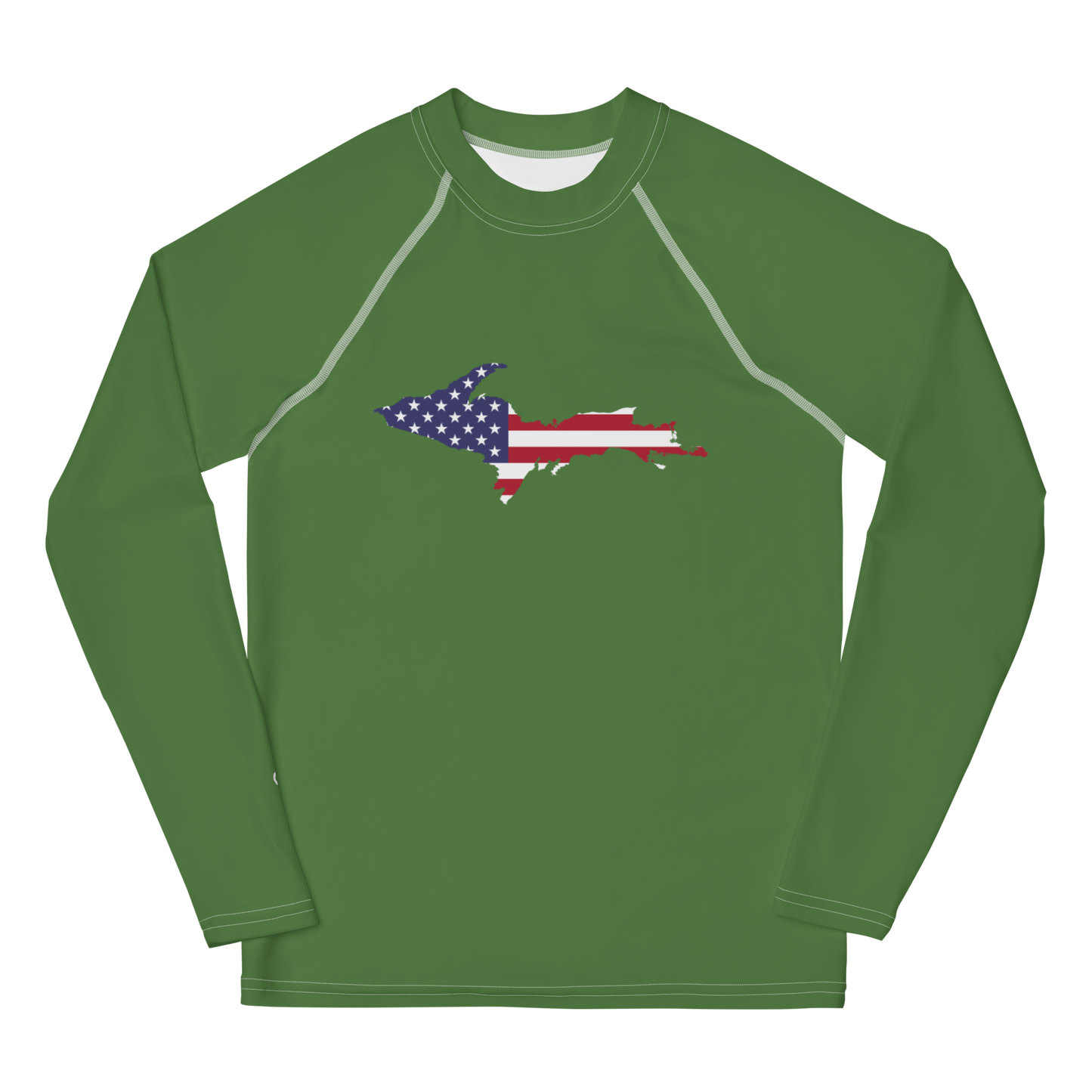 Michigan Upper Peninsula Rash Guard (w/ UP USA Flag) | Youth - Pine Green