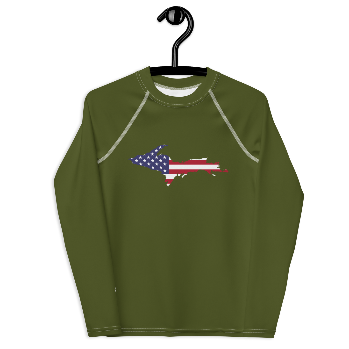 Michigan Upper Peninsula Rash Guard (w/ UP USA Flag) | Youth - Army Green