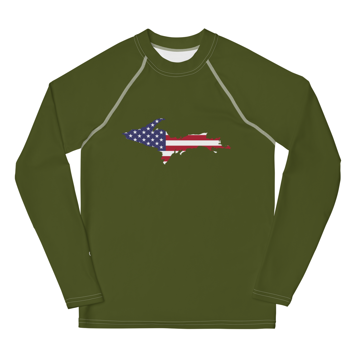 Michigan Upper Peninsula Rash Guard (w/ UP USA Flag) | Youth - Army Green