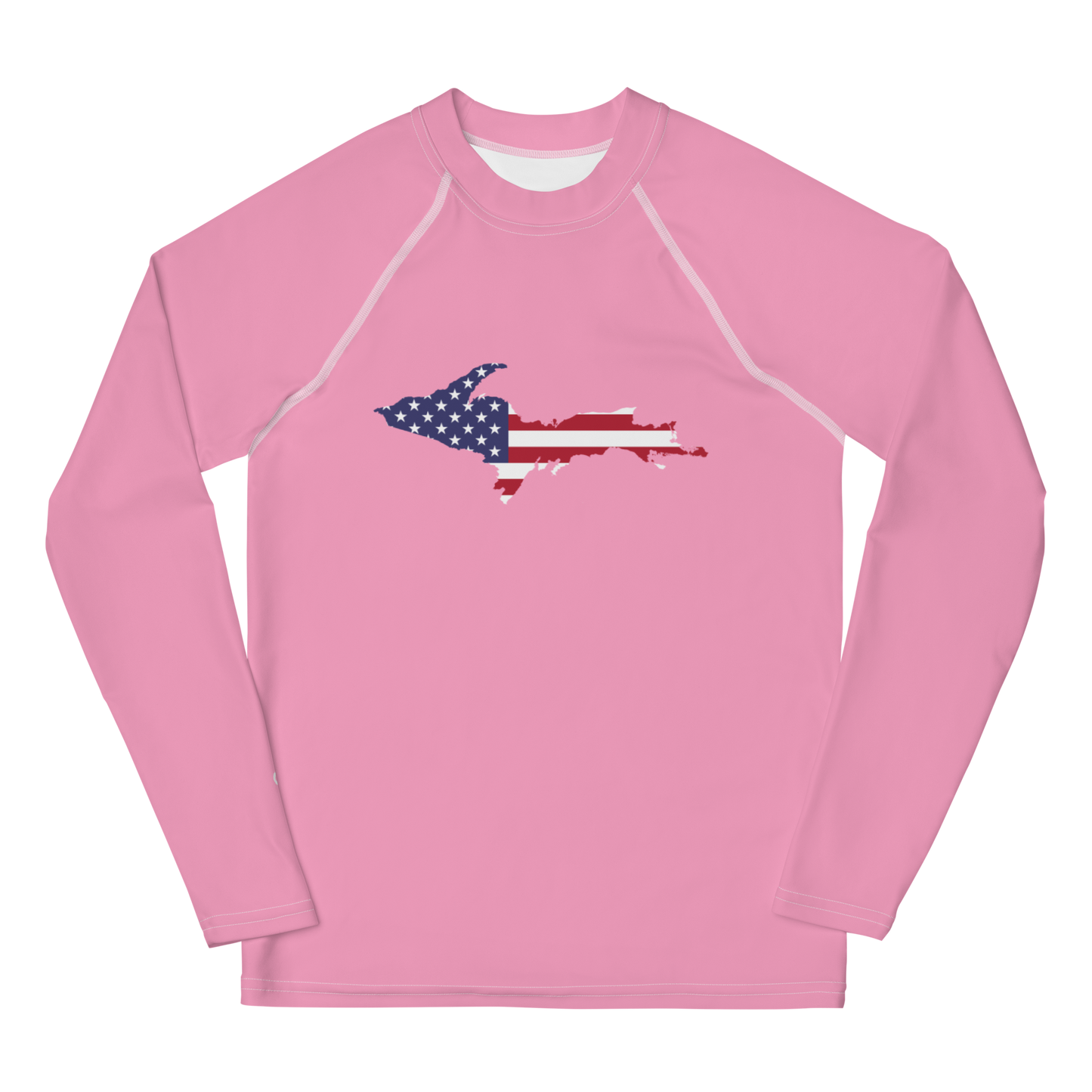 Michigan Upper Peninsula Rash Guard (w/ UP USA Flag) | Youth - Rhodochrosite Pink