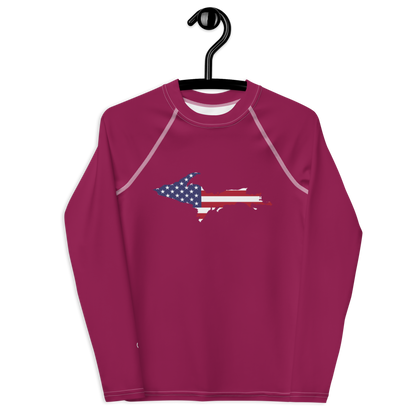 Michigan Upper Peninsula Rash Guard (w/ UP USA Flag) | Youth - Ruby Red