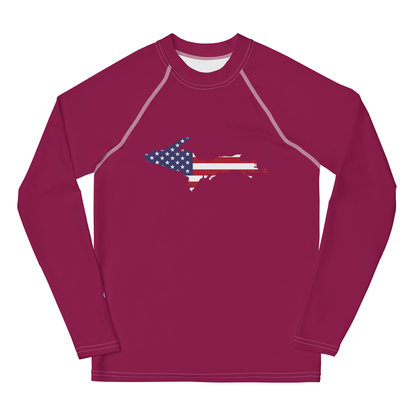 Michigan Upper Peninsula Rash Guard (w/ UP USA Flag) | Youth - Ruby Red