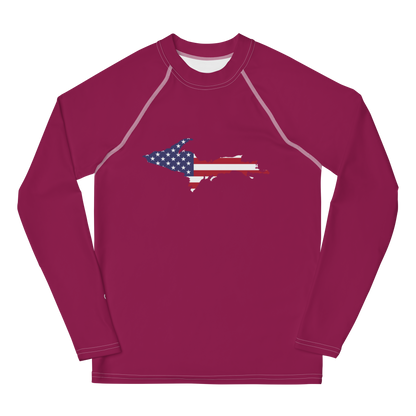 Michigan Upper Peninsula Rash Guard (w/ UP USA Flag) | Youth - Ruby Red