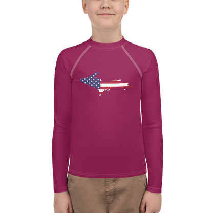 Michigan Upper Peninsula Rash Guard (w/ UP USA Flag) | Youth - Ruby Red