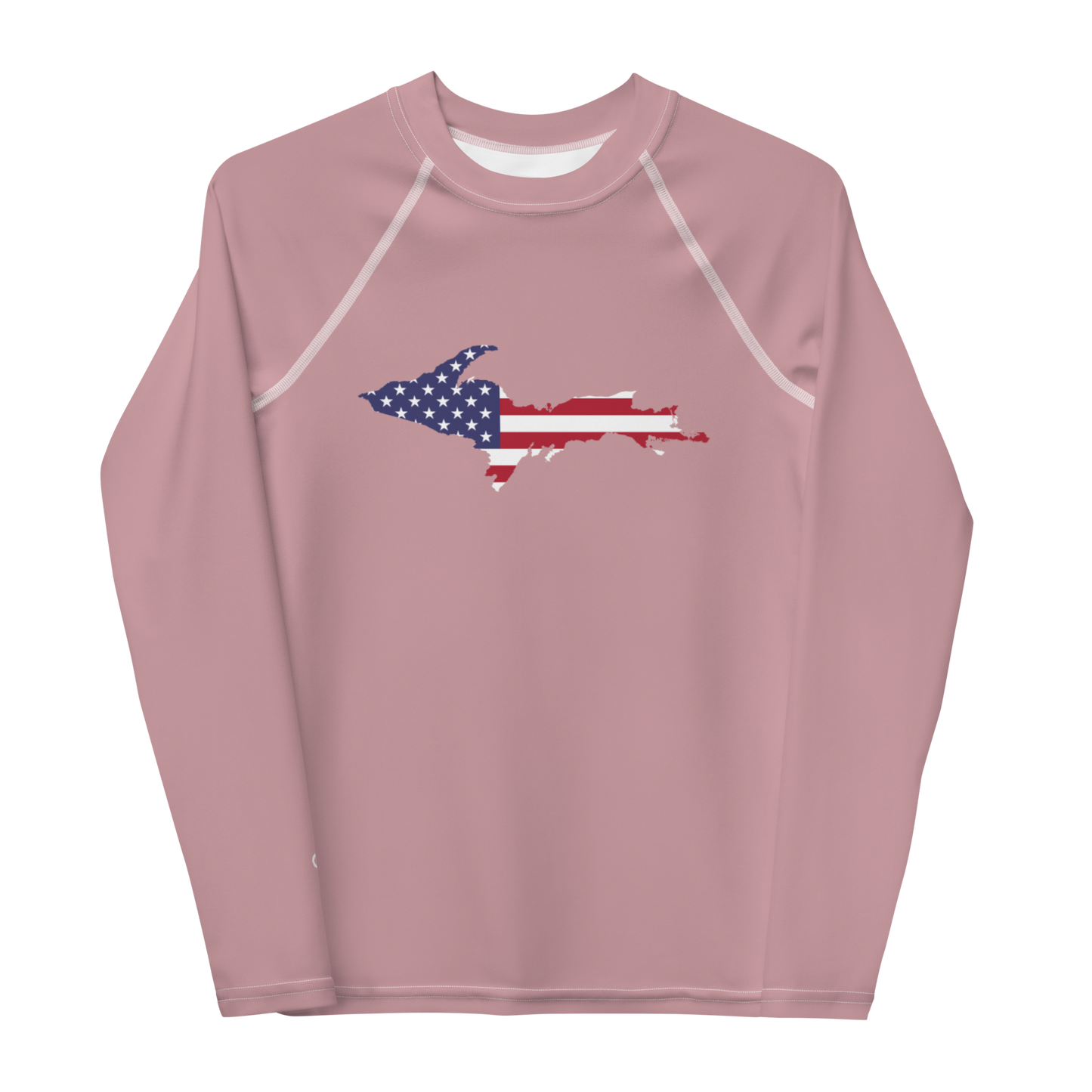 Michigan Upper Peninsula Rash Guard (w/ UP USA Flag) | Youth - Cherry Blossom Pink