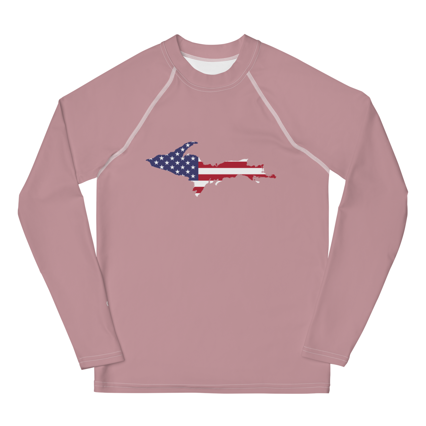 Michigan Upper Peninsula Rash Guard (w/ UP USA Flag) | Youth - Cherry Blossom Pink