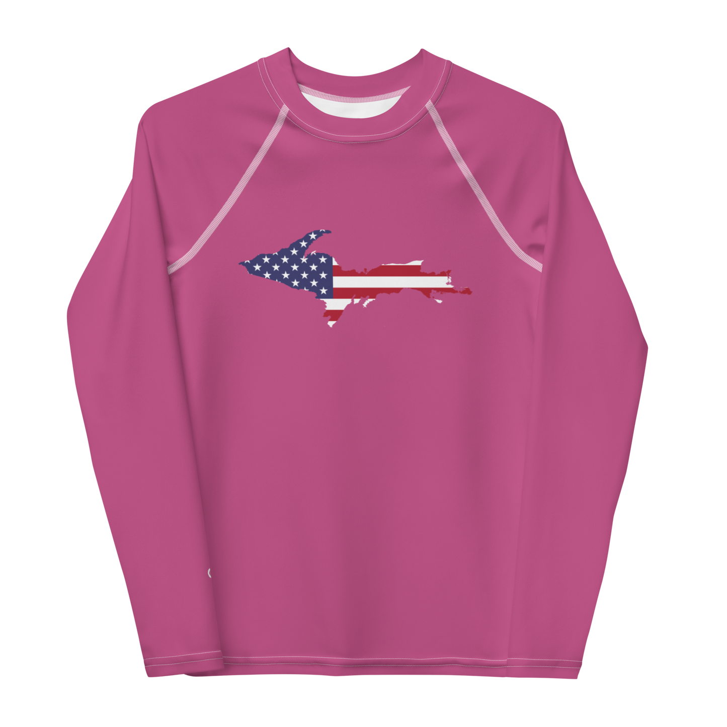 Michigan Upper Peninsula Rash Guard (w/ UP USA Flag) | Youth - Apple Blossom Pink