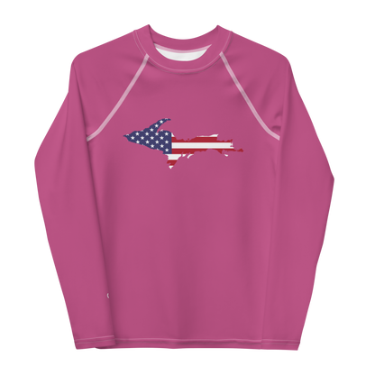 Michigan Upper Peninsula Rash Guard (w/ UP USA Flag) | Youth - Apple Blossom Pink