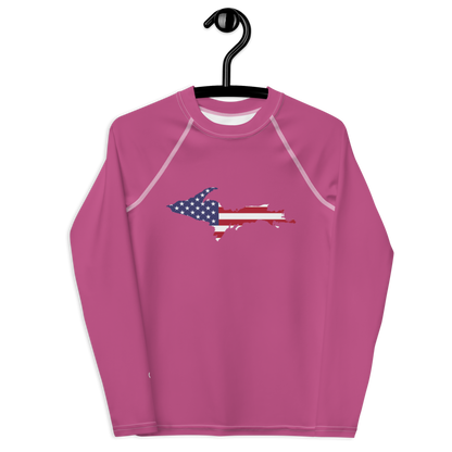 Michigan Upper Peninsula Rash Guard (w/ UP USA Flag) | Youth - Apple Blossom Pink