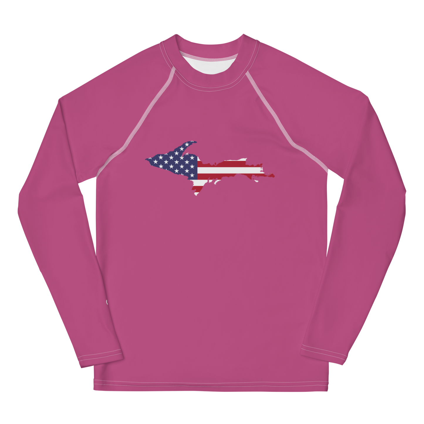 Michigan Upper Peninsula Rash Guard (w/ UP USA Flag) | Youth - Apple Blossom Pink