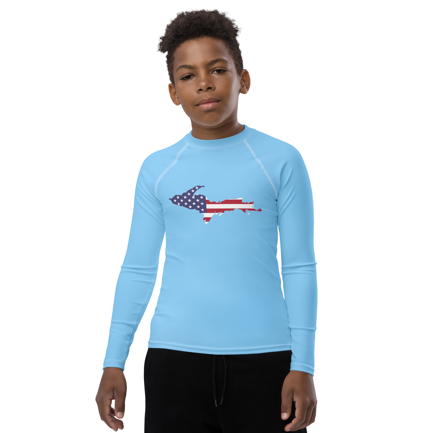 Michigan Upper Peninsula Rash Guard (w/ UP USA Flag) | Youth - DTW Blue