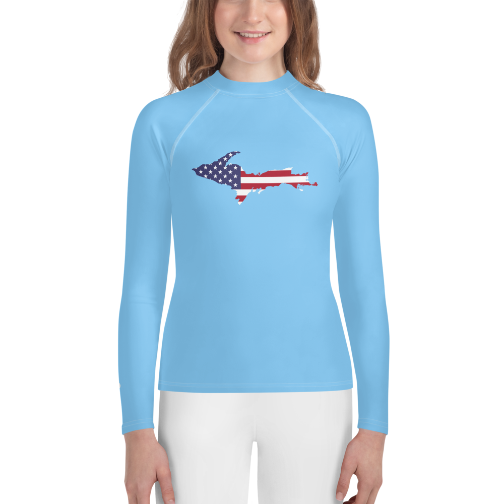 Michigan Upper Peninsula Rash Guard (w/ UP USA Flag) | Youth - DTW Blue