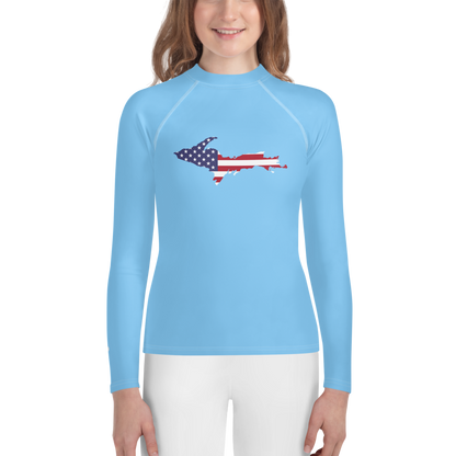 Michigan Upper Peninsula Rash Guard (w/ UP USA Flag) | Youth - DTW Blue