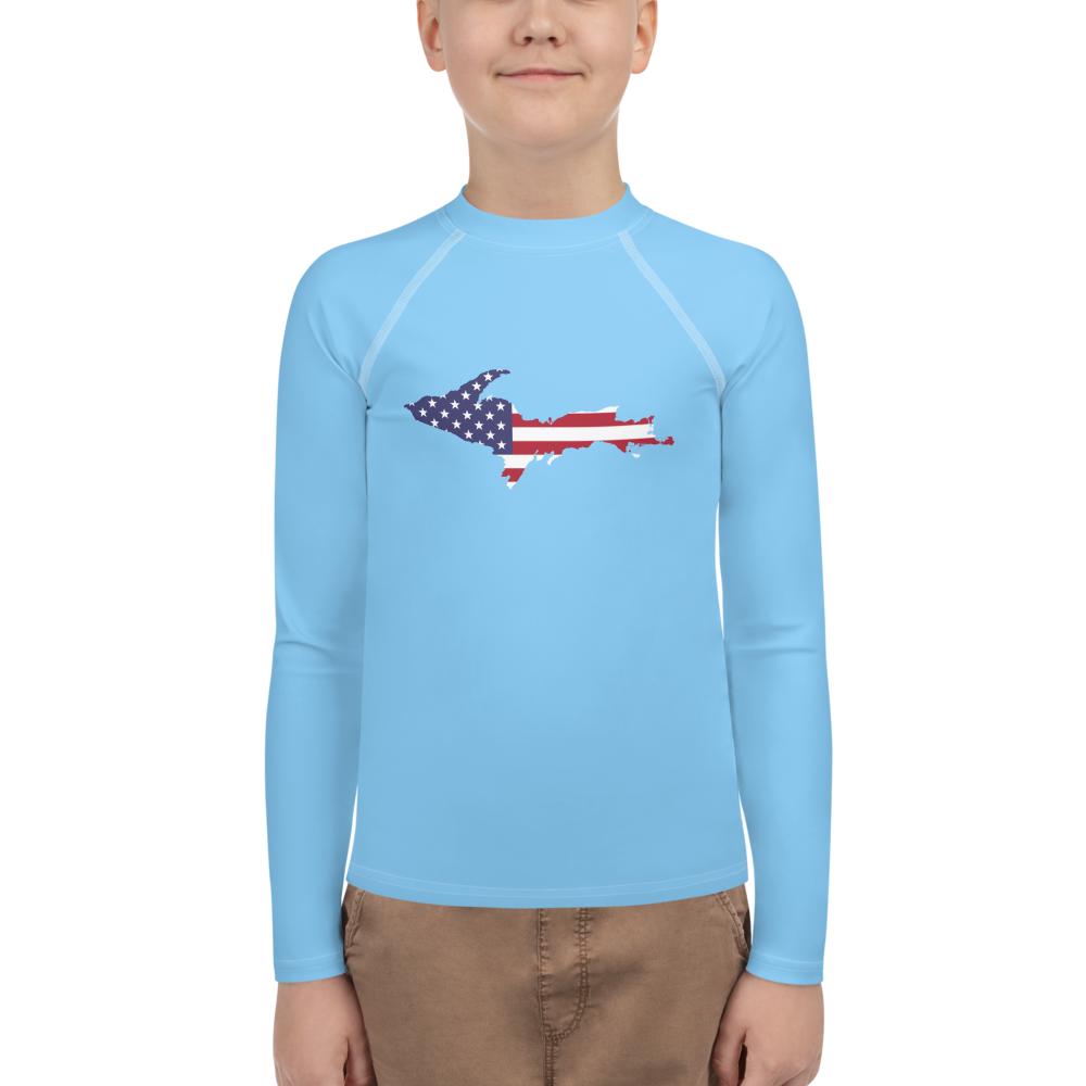 Michigan Upper Peninsula Rash Guard (w/ UP USA Flag) | Youth - DTW Blue