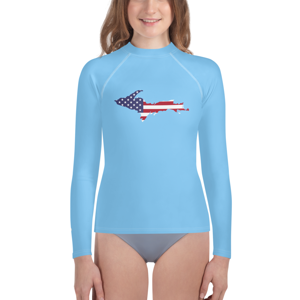 Michigan Upper Peninsula Rash Guard (w/ UP USA Flag) | Youth - DTW Blue