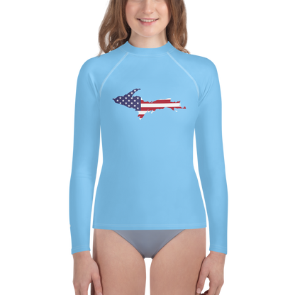 Michigan Upper Peninsula Rash Guard (w/ UP USA Flag) | Youth - DTW Blue