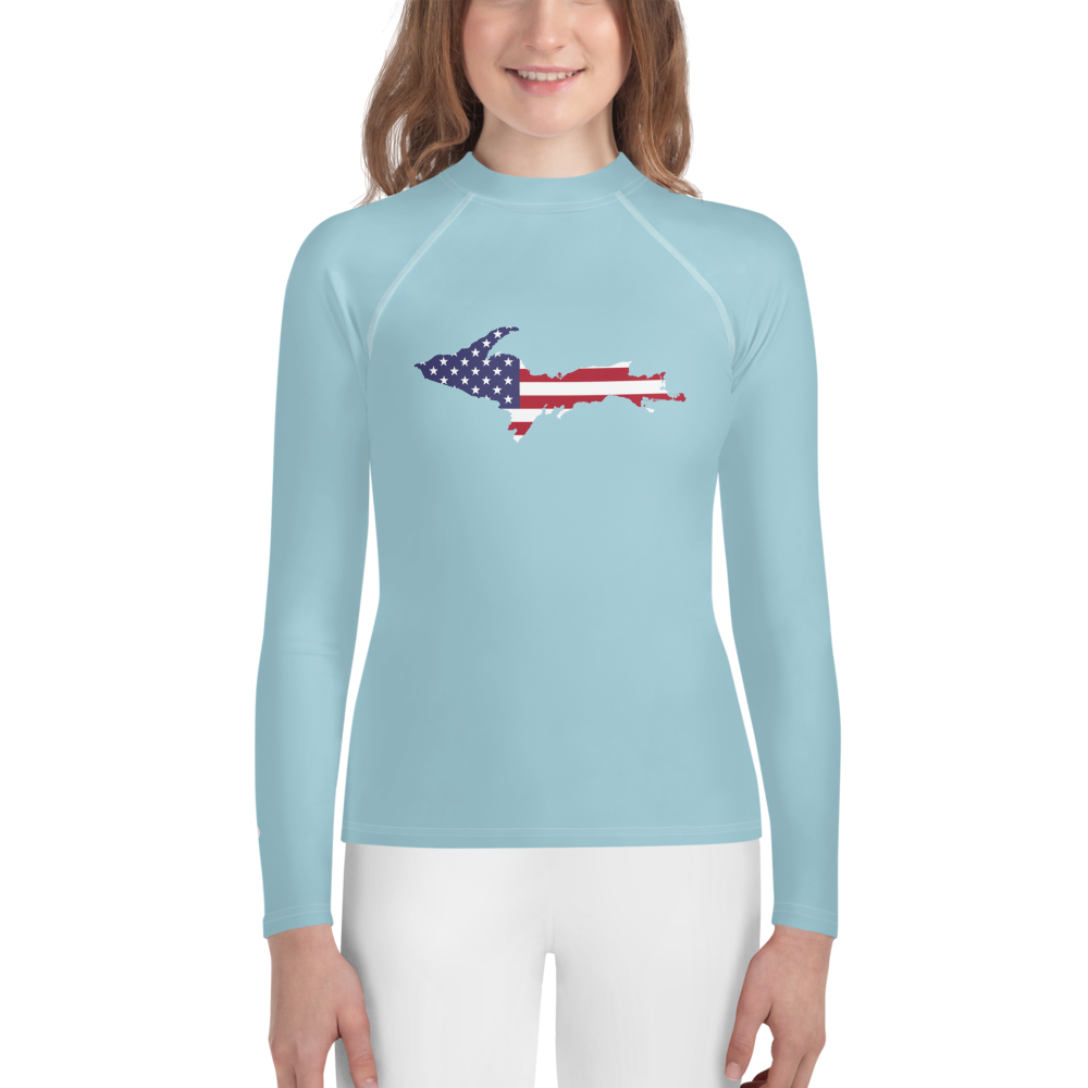 Michigan Upper Peninsula Rash Guard (w/ UP USA Flag) | Youth - '58 Caddie Blue