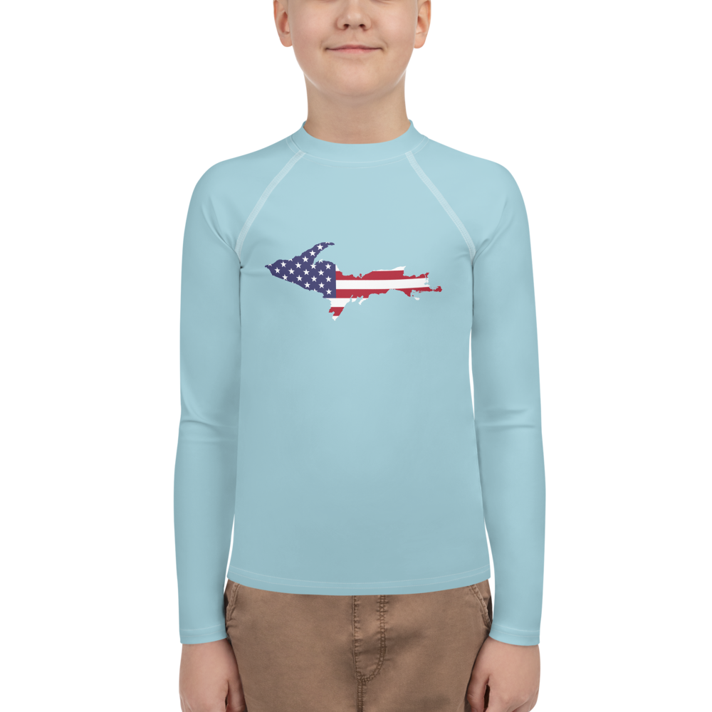 Michigan Upper Peninsula Rash Guard (w/ UP USA Flag) | Youth - '58 Caddie Blue