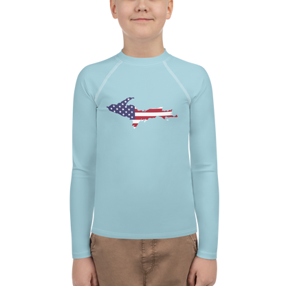 Michigan Upper Peninsula Rash Guard (w/ UP USA Flag) | Youth - '58 Caddie Blue