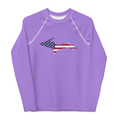 Michigan Upper Peninsula Rash Guard (w/ UP USA Flag) | Youth - Lavender