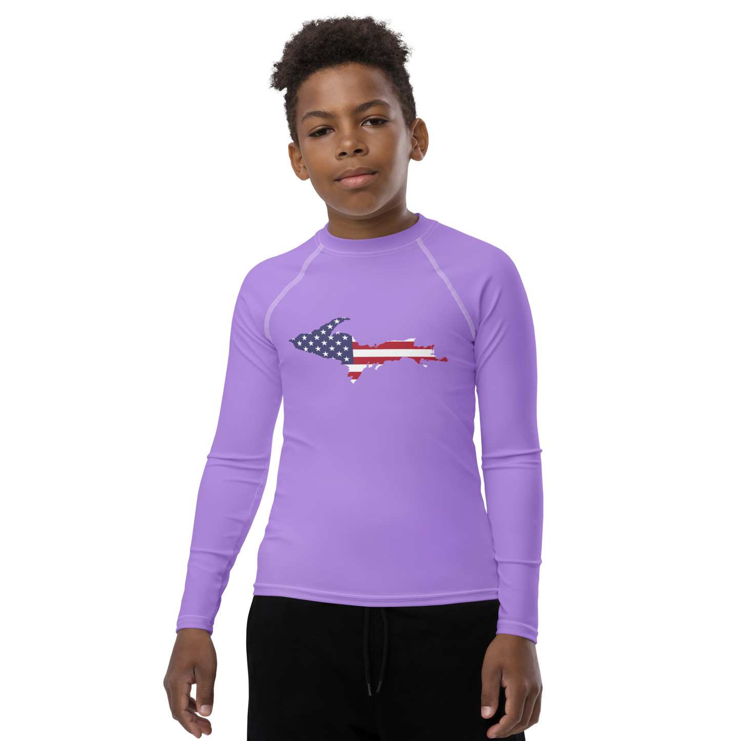 Michigan Upper Peninsula Rash Guard (w/ UP USA Flag) | Youth - Lavender