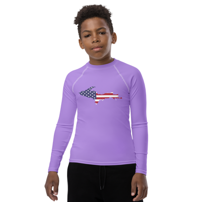 Michigan Upper Peninsula Rash Guard (w/ UP USA Flag) | Youth - Lavender