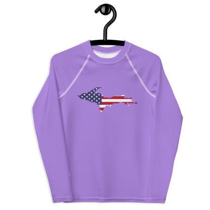 Michigan Upper Peninsula Rash Guard (w/ UP USA Flag) | Youth - Lavender