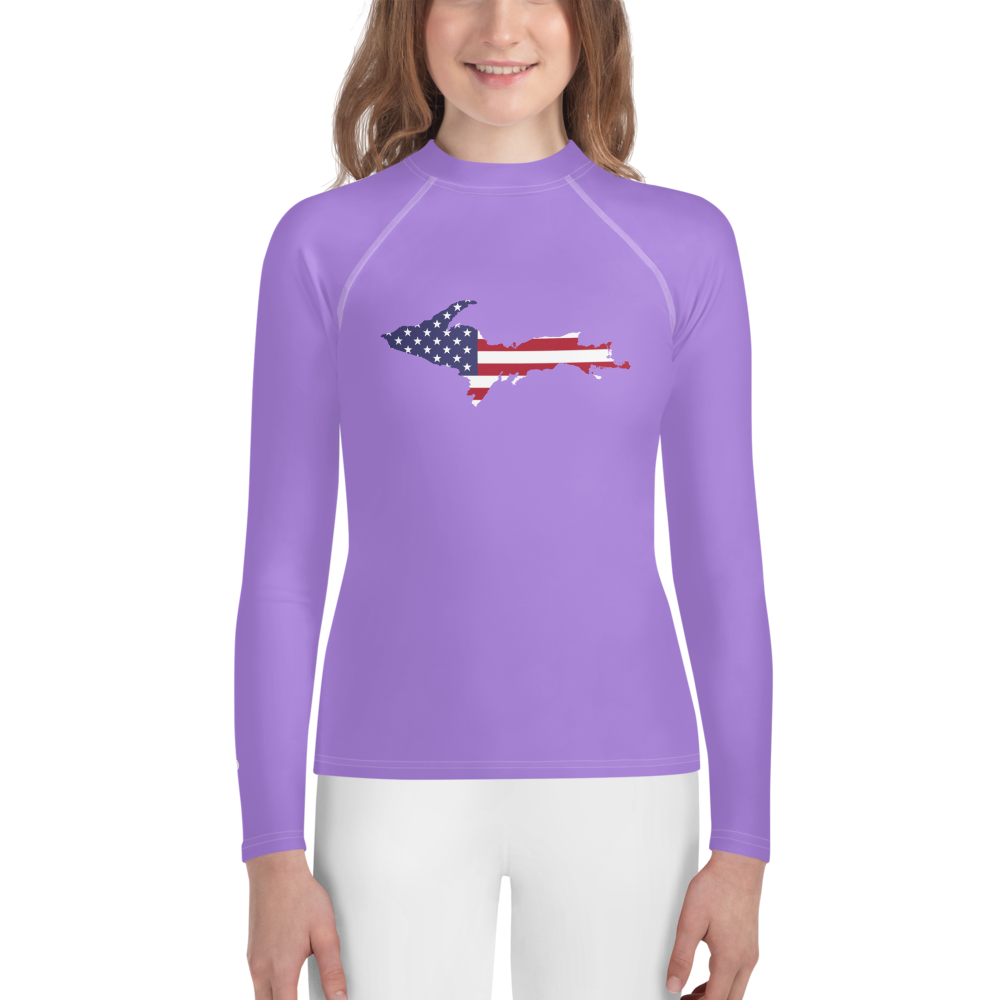 Michigan Upper Peninsula Rash Guard (w/ UP USA Flag) | Youth - Lavender