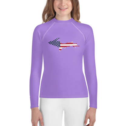 Michigan Upper Peninsula Rash Guard (w/ UP USA Flag) | Youth - Lavender