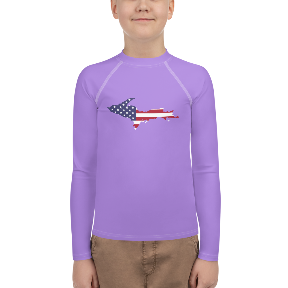 Michigan Upper Peninsula Rash Guard (w/ UP USA Flag) | Youth - Lavender