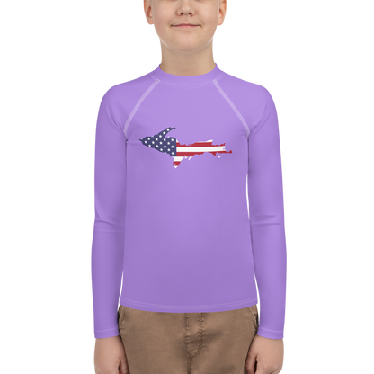 Michigan Upper Peninsula Rash Guard (w/ UP USA Flag) | Youth - Lavender