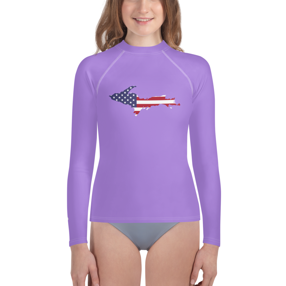 Michigan Upper Peninsula Rash Guard (w/ UP USA Flag) | Youth - Lavender