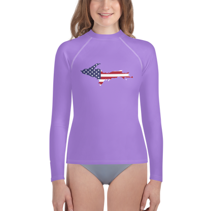 Michigan Upper Peninsula Rash Guard (w/ UP USA Flag) | Youth - Lavender