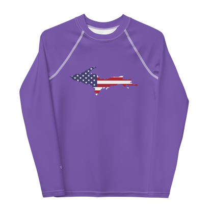 Michigan Upper Peninsula Rash Guard (w/ UP USA Flag) | Youth - Lake Iris