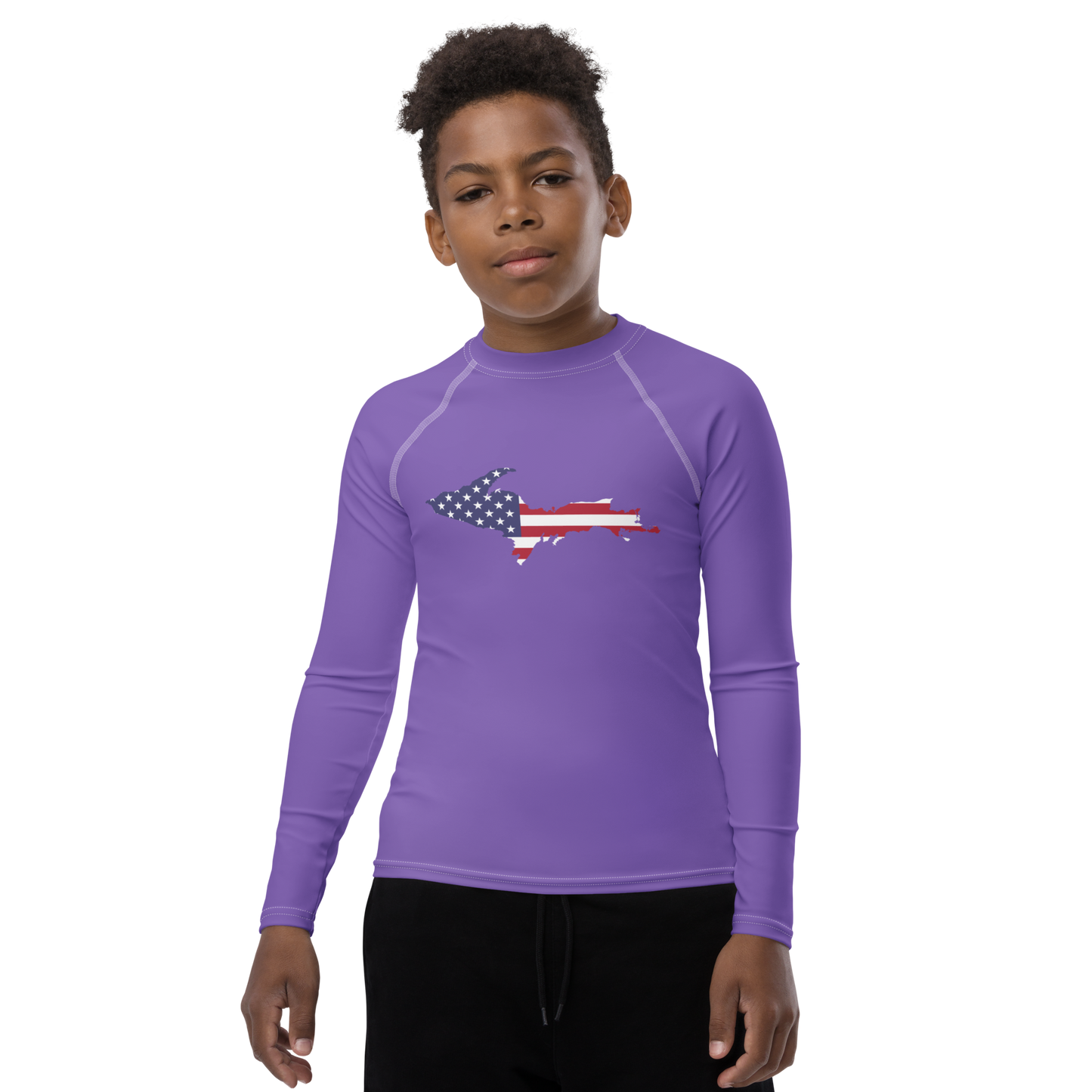 Michigan Upper Peninsula Rash Guard (w/ UP USA Flag) | Youth - Lake Iris