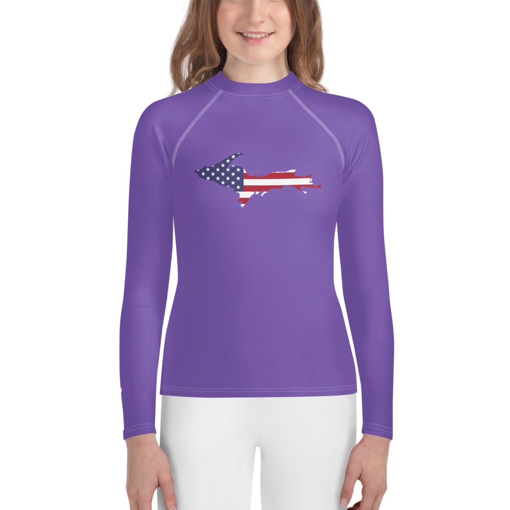 Michigan Upper Peninsula Rash Guard (w/ UP USA Flag) | Youth - Lake Iris