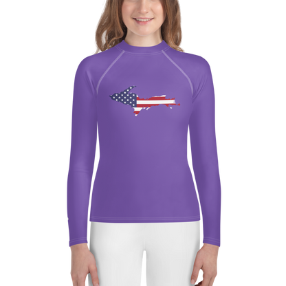 Michigan Upper Peninsula Rash Guard (w/ UP USA Flag) | Youth - Lake Iris