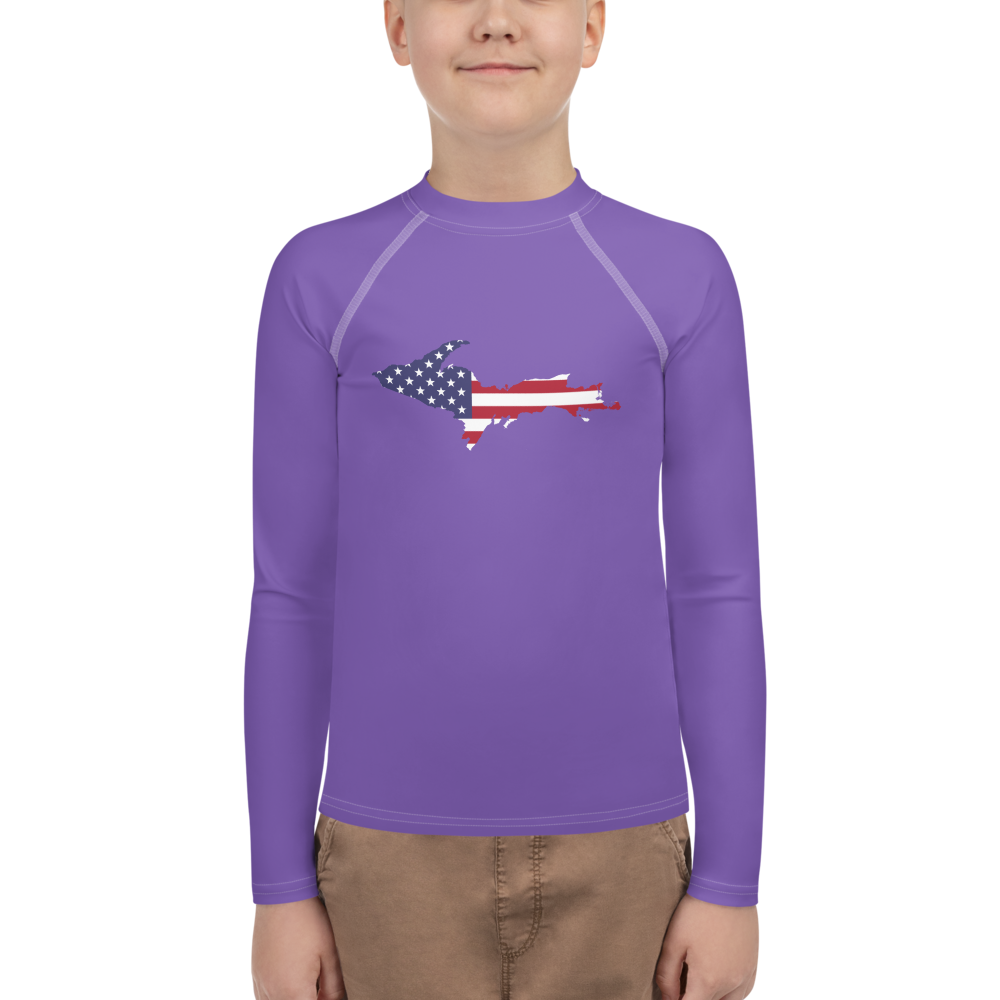 Michigan Upper Peninsula Rash Guard (w/ UP USA Flag) | Youth - Lake Iris