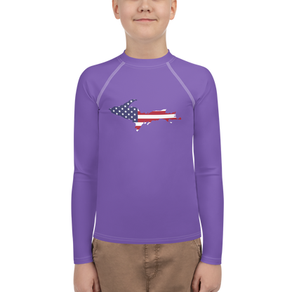 Michigan Upper Peninsula Rash Guard (w/ UP USA Flag) | Youth - Lake Iris