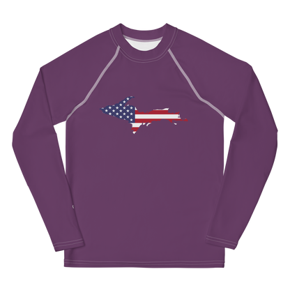 Michigan Upper Peninsula Rash Guard (w/ UP USA Flag) | Youth - Plum