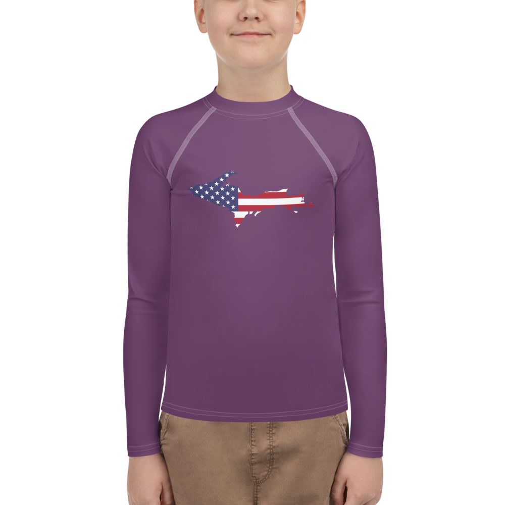 Michigan Upper Peninsula Rash Guard (w/ UP USA Flag) | Youth - Plum