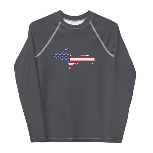 Michigan Upper Peninsula Rash Guard (w/ UP USA Flag) | Youth - Iron Ore Grey