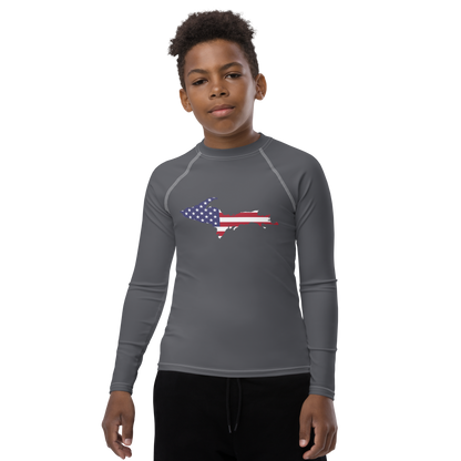 Michigan Upper Peninsula Rash Guard (w/ UP USA Flag) | Youth - Iron Ore Grey