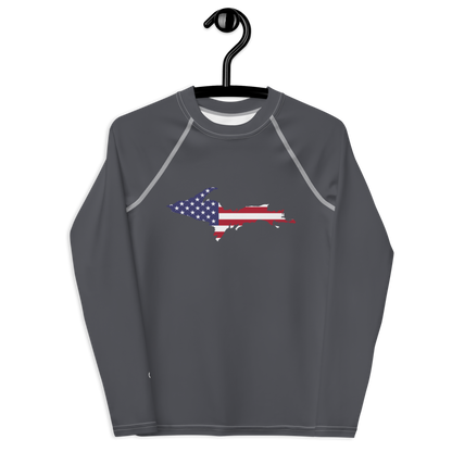 Michigan Upper Peninsula Rash Guard (w/ UP USA Flag) | Youth - Iron Ore Grey