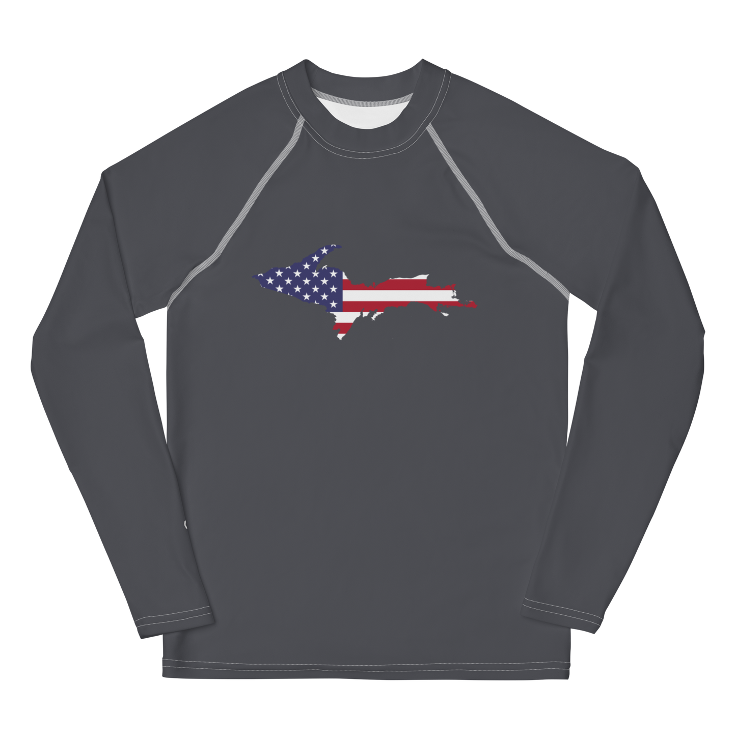 Michigan Upper Peninsula Rash Guard (w/ UP USA Flag) | Youth - Iron Ore Grey