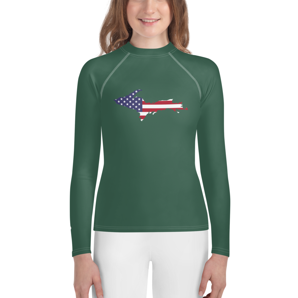 Michigan Upper Peninsula Rash Guard (w/ UP USA Flag) | Youth - Ginger Ale Green